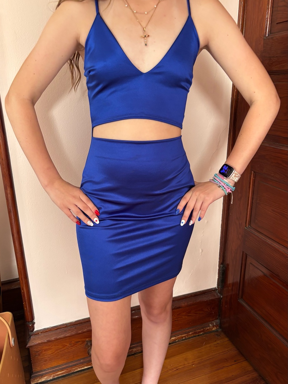 Windsor Cobalt Blue Satin Dress With Cut-out